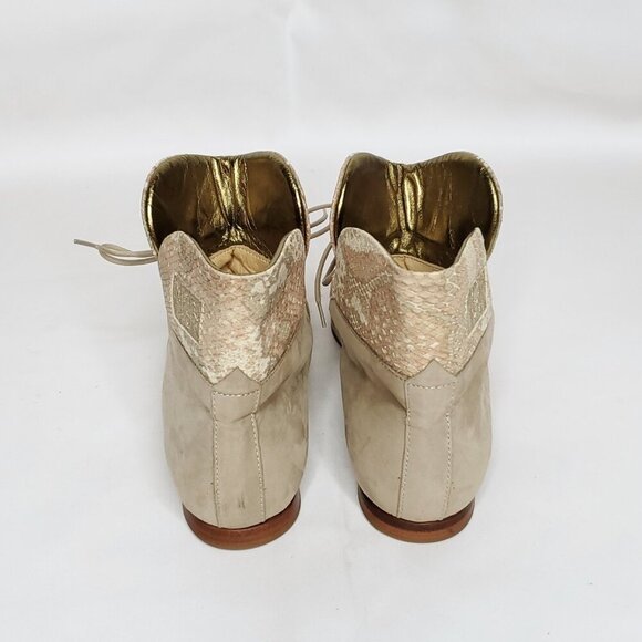 Mariagrazia Ripari Flats Shoes 7.5 Ankle Lace Up Cutouts Reptile Beige Tan Boho - Picture 4 of 9